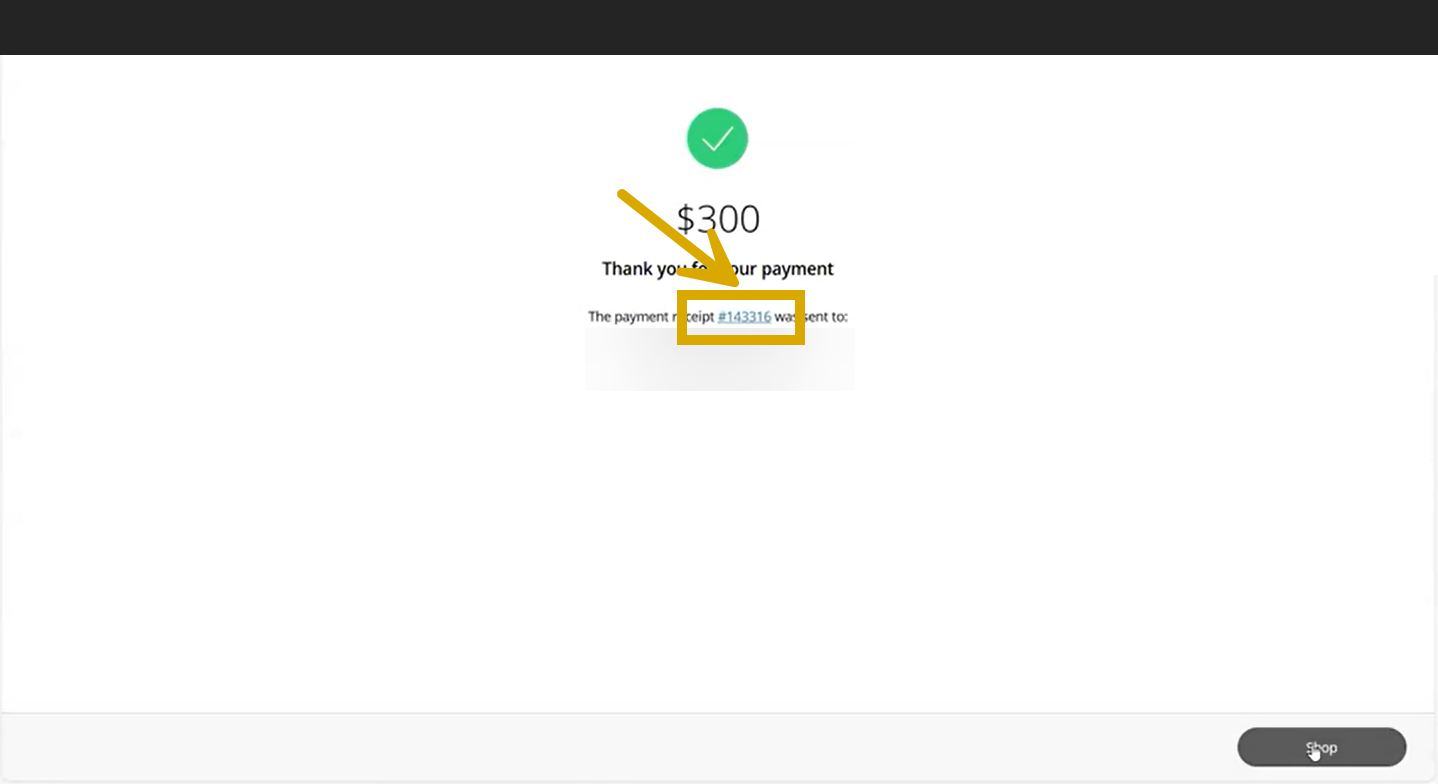 A screenshot of UCOP's Events website sale confirmation page with the focus on the receipt number that appears.