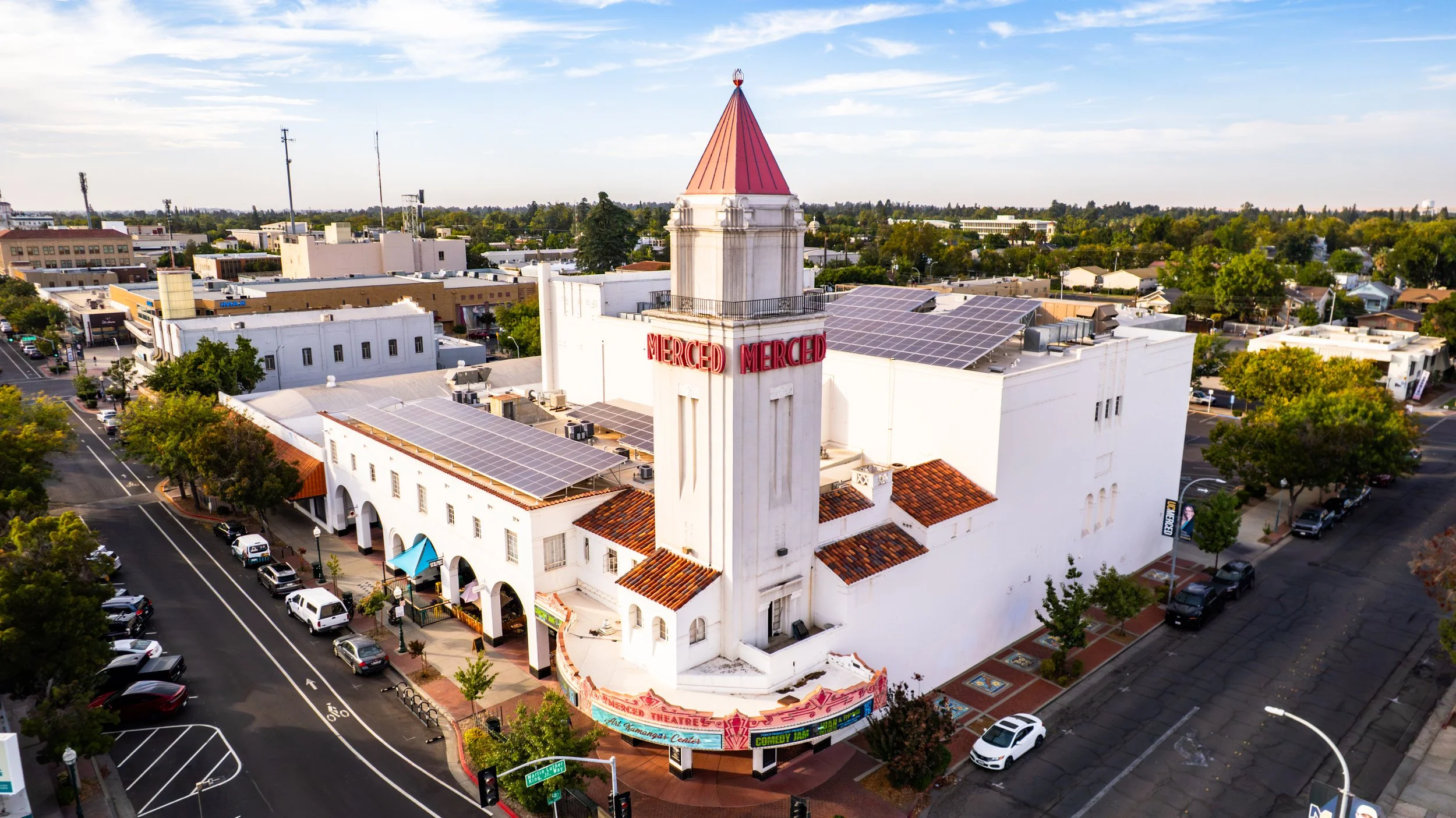Aerial view of the Merced Theatre.